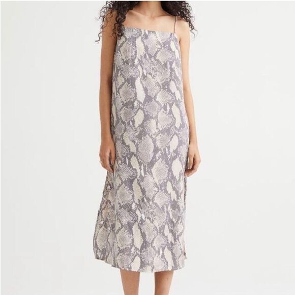 H&M | Satin Look Snake Print Midi Slip Dress Spaghetti Straps Women’s Size Small - Picture 1 of 12